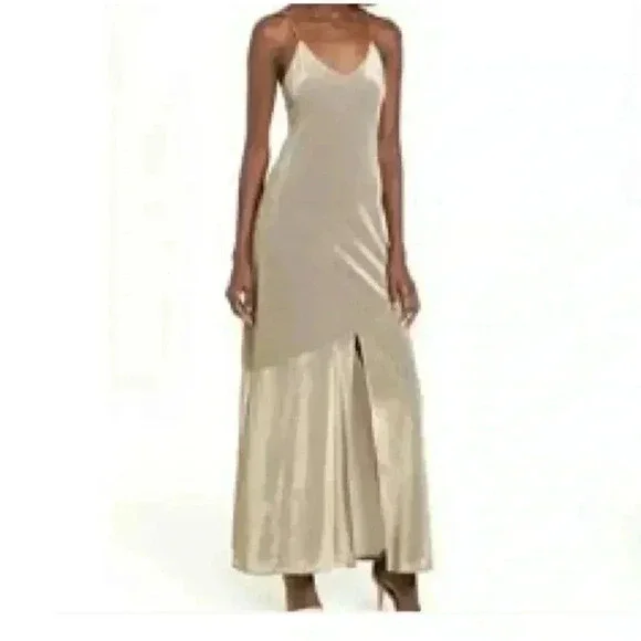 slim fit dress slacks Long Sleeve Metallic Jersey Mini Dress in Light Gold - 6 main image 0